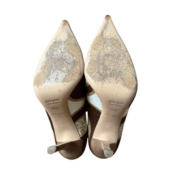 Miu Miu Women's Printed Fabric Pointed Heels EU 36.5 US 6.5 Yellow Brown - Picture 4 of 10